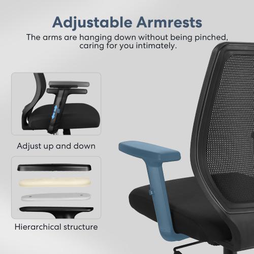 Ergonomic Office Chair Home Mesh Desk Chair with Adjustable Arms - Mid Back Computer Chairs for Adults - Swivel Task Chair Comfortable for Home Office (Black)