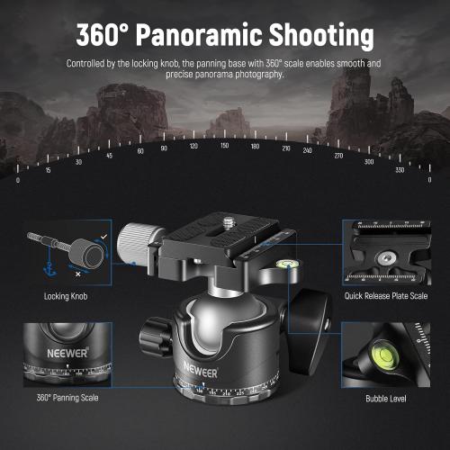 NEEWER Low Profile Camera Tripod Ball Head, 36mm Metal Panorama Ball Head Compatible with Arca 1/4” Quick Release Plate for Tripod Monopod Slider DSLR Camera Camcorder, Load Capacity: 33lb/15kg -GM36