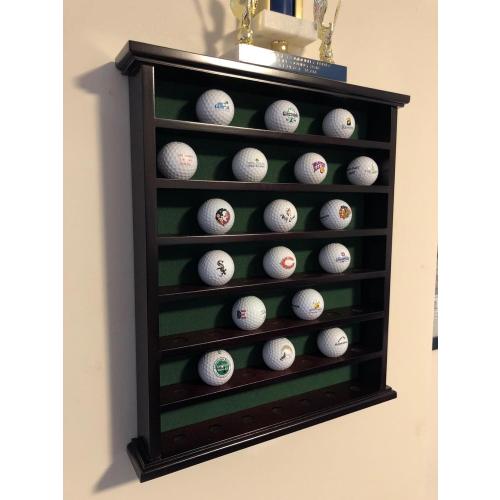 DisplayGifts Golf Gift 49-Golf Ball Display Case Cabinet Rack, No Door Open Rack Mahogany Finish