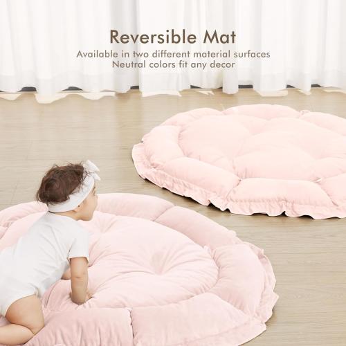 ANGELBLISS 5 in 1 Baby Play Gym Mat, Reversible Tummy Time Mat with 5 Sensory Toys for Stage-Based Developmental, Thick & Large Baby Activity Center from Newborn to Toddler (Pink)