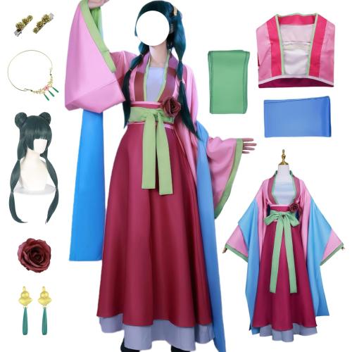 Size L Anime Apothecary Diaries Maomao Cosplay Costume with Wig Accessories Halloween Women's Cosplay Kimono Dress