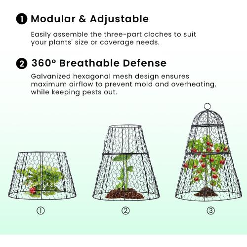 （6 Packs） 14 D x 20 H Chicken Wire Cloche, Garden Cloche Plant Protectors from Animals, with Removable Parts Design to fit Bigger Plants and Flowers