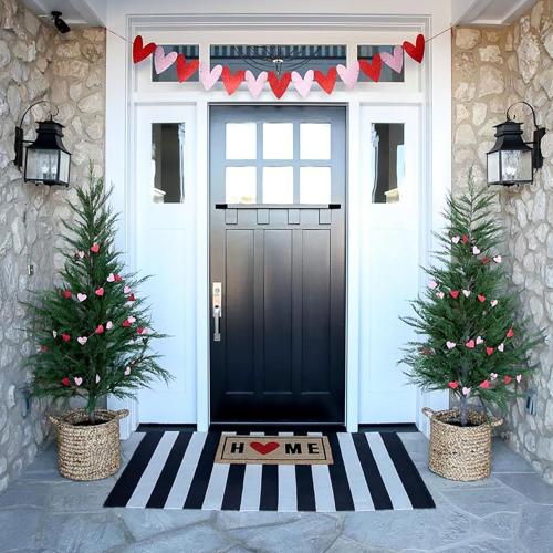 Size Large Color Black and White Area Rug  Striped Front Door Mat Front Porch Rug Hand-Woven Machine Washable Indoor/Outdoor Layered Door Mats for Entryway/Bedroom/Outdoor