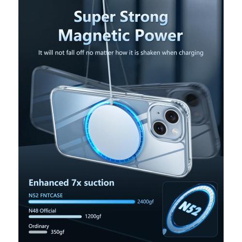 FNTCASE for iPhone 15 Case Clear: iPhone 14/13 Case Magnetic Phone Cases with Screen Protector Compatible with Magsafe Slim Anti Yellowing Rugged Protective Transparent Cell Cover (A-Clear)