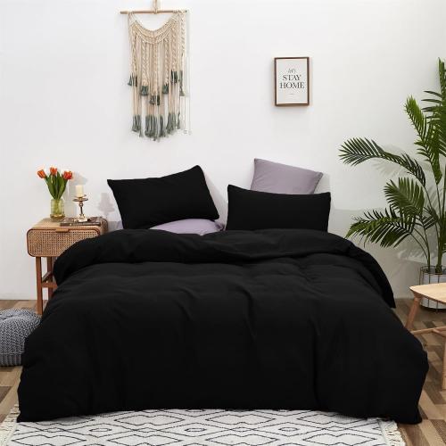 Cottonight Black Comforter Set - Full Size, 3 Piece, Modern Dark Color, Soft Quilts & Blanket - Gothic Style