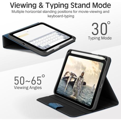 Case for iPad mini 7 (A17 Pro), iPad mini 7th/6th Generation 8.3 | with Pencil Holder, PU Leather Durable Cover, Magnetic Closure, Multi-Angle Viewing/Typing Stand, Auto Sleep/Wake, Blue