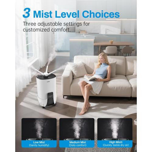 Humidifier large room 16L/4.2Gal - AILINKE Whole house Humidifier for Home 2000 sq.ft. with 3 Atomizers, Ultrasonic Cool Mist Humidifiers for Bedroom with Extension Tube, White