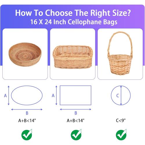 10Pack Clear Basket Bags,Large Cellophane Gift Bag For Baskets,16x24 Inch Cellophane Bags,2 Mil Thick,For Gift Giving, Packaging Products,Fits a 9 Inch Round Tray or 7 Inch Square Box With Ease