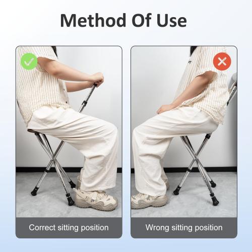 Cane with Seat Folding Lightweight,Walking Stick Height Adjustment,Cane Chair for Seniors Balance Supports Up to 330 Pounds,Anti-Slip Walking Stick for Elderly Men, Disabled