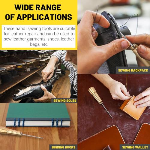 Mardatt 19pcs Leather Sewing Awl Kit Includes Leather Needle with Copper Handle, Leather Sewing Working Tools with Multiple Types of Needles, Waxed Thread and Thimble for DIY Leather Craft