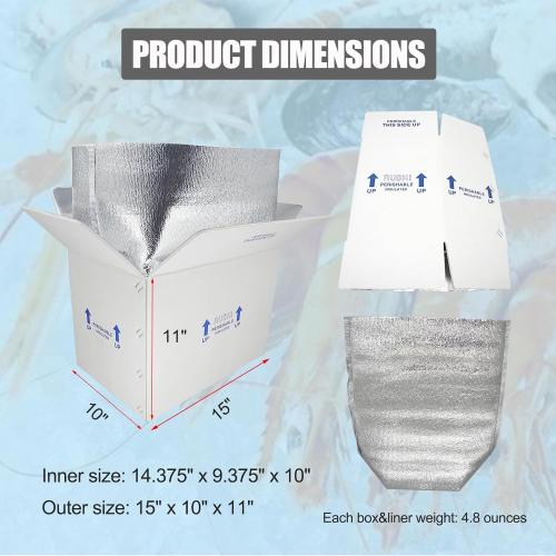 15x10x11 Insulated Shipping Boxes for Frozen Food, 4 Pack Double Insulated Carton with Aluminum Foil Insulated Bag Liner, Reusable Perishable Shipper Cooler Box for Mailing