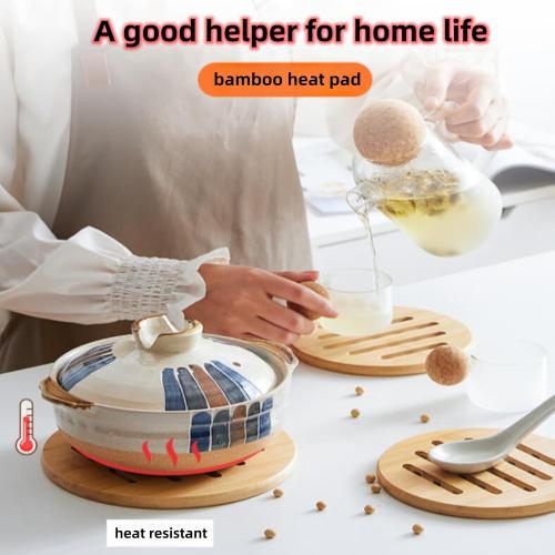 Hot Pads Trivet,Table Solid Bamboo Wood Trivets for Hot Dishes and Pot with Non-Slip Pads Heat Resistant Pads Teapot Trivet 4pcs(Multi Size,2 Square 2 Round)