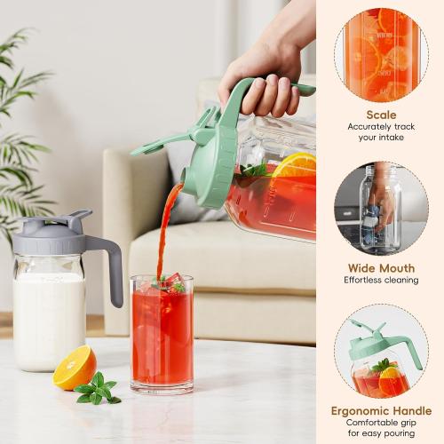 MOMCOZY Milk Pitcher Jug - 32 oz Glass Mason Jar Airtight Pitcher with Pour Spout Handle for Breastmilk, Iced Tea, Ice Drinks Storage Container