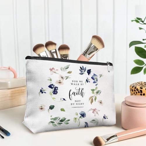 Christian Floral Makeup Bag, Christian Gifts for Women, Bible Scripture 1 Corinthians 5:7 Floral Cosmetic Bag, Religious Gifts Zipper Pouch Makeup Pouch