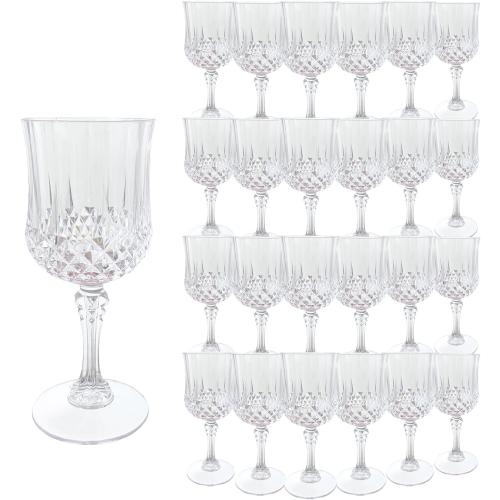 Plastic Wine Glasses, Plastic Goblets Vintage Style Cordial Unbreakable Drinking Glasses, Reusable Drinkware for Wedding Reception, Grand Event Party Supplies, Easter (24, Transparent)