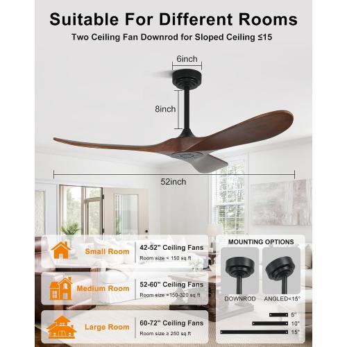 Ceiling Fan without Light, Smart Wood Ceiling Fan
