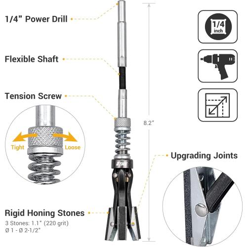 EWK 1 to 2-1/2 Inch 3 Stones Engine Cylinder Hone Tool Adjustable Cylinder Deglazer Piston Honer 220 Grit