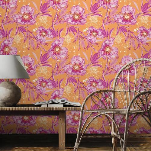 REDAMANCY Vintage Orange/Pink Poppy Floral Large Flowers Peel and Stick Wallpaper Stick on Contact Paper Vintage Wall Paper Easy Peel Off for nightstand Drawer Cabinet Renter
