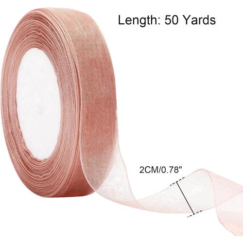 Joycraft 3/4 inch Rose Gold Sheer Organza Ribbon, 50Yds Chiffon Ribbon, Flower Bouquet Tulle Ribbon, Gift Wrapping Ribbons for Wedding, Baby Shower, Birthday, Holidays, Anniversary Decorations Crafts