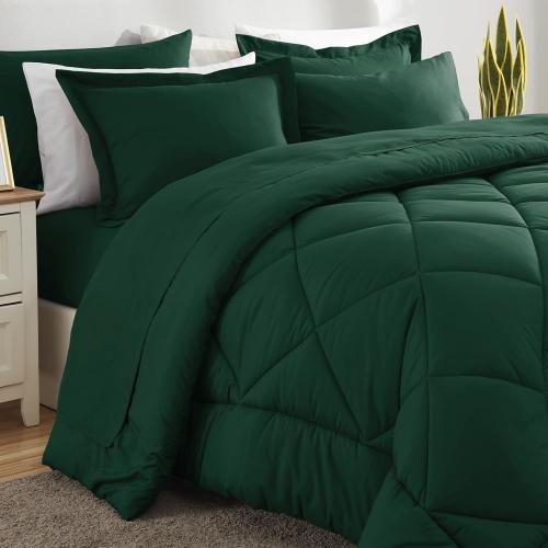 GREEN CozyLux Queen Comforter Set Emerald Green - Bed in a Bag Queen Size 7 Pieces, Luxury Soft Bed Set for All Seasons, Bedding Set with Down Alternative Comforter, Sheets, Pillowcases & Shams