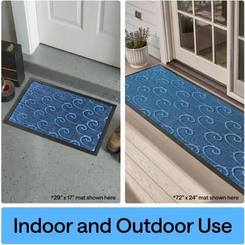 GORILLA GRIP 100% Waterproof All-Season WeatherMAX Doormat 35x23, US Designed Natural Rubber, Stain and Fade Resistant, Low Profile Indoor Outdoor Door Mats, Easy Clean Patio Mat, Ocean Blue Waves