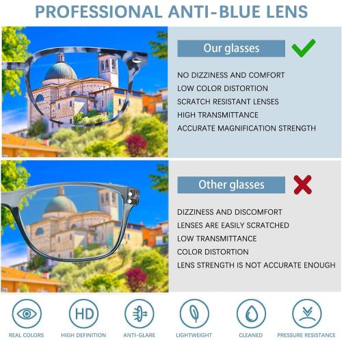 Progressive Multifocal Anti Blue Light Reading Glasses for Women and Men Fashion Eyeglasses Frame