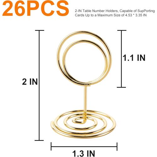 Hoewina 26Pcs Table Number Holders, Place Card Holder, Wire Picture Holder, Small Size Table Card Holders, Photo Holder for Centerpieces, Wedding Reception, Party, Birthday (Gold)