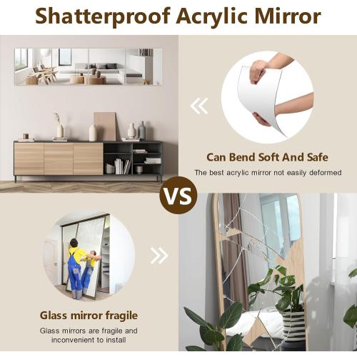 4 Pack Wall Mirror Full Length, 12 x 12 Inch Acrylic Mirror Tiles, Shatterproof Flexible Plastic Mirror Sheets for Bedroom Home Gym Door