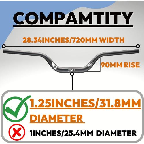 Mixsuper Mountain Bike High Riser Handlebar 31.8mm Length 720mm Rise 90mm Aluminium Alloy MTB Handlebar Black