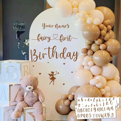 Custom Name Fairy First Birthday Decal Sign for Backdrop Sweet Baby Girl 1st Birthday Party Decorations Vinyl Sticker for Balloon Arch Fairy Girl Happy First Birthday Banner Baby Shower Party Supplies