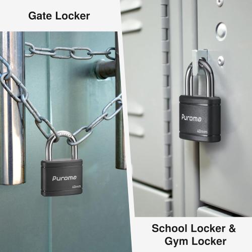 Puroma 2 Pack Keyed Padlock with 3 Keys Alike, 1.1 Inch Locker Lock 40mm Heavy-Duty Locks for Gate Fence Hasp Cabinet Toolbox School Gym Locker (Black)