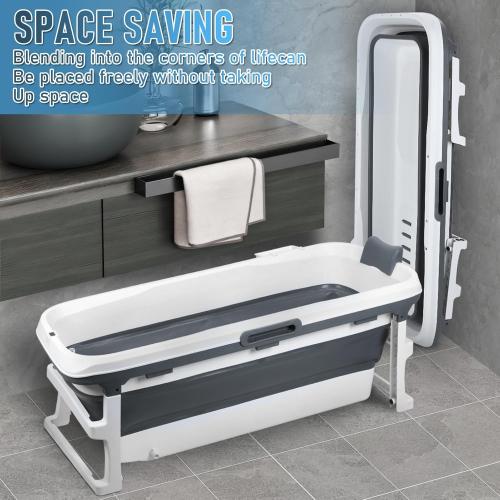 USED NEEDS CLEANING HAS A DENT ELDERFLOWER AND BERRIES 59 inch Foldable Bathtub, Large Collapsible Tub, Freestanding Surround Collapsible Bathtubs, Effortless Folding Bathtub with Massage Board, Thermometer & Thermal Cover, Portable Bathtubs for Adults