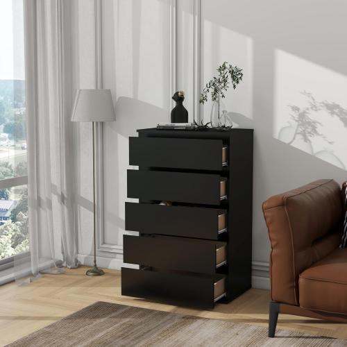 Modern Chest of Drawers, 4/5/6 Drawer Dresser Without Handles Floor Storage Drawer Cabinet Vertical Dresser Storage Organizer for Home Office (6 Drawers, Black)