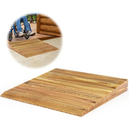 Wooden Threshold Ramp for Home Steps, 7 Rise Doorway Ramp with Non-Slip Grooves, Door Ramp for Wheelchair/Walker/Cart/Scooter, (31.4 W*7.0 H, Solid Pine Wood, 600LBS Capacity)
