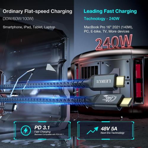 LEIRUI Long USB C to USB C Cable 240W Fast Charging, 20Gbps High Speed Data Transfer Cable 4K@144Hz/60Hz 8K@30Hz Video Type C Monitor Compatible with Thunderbolt 3/4,MacBook Pro