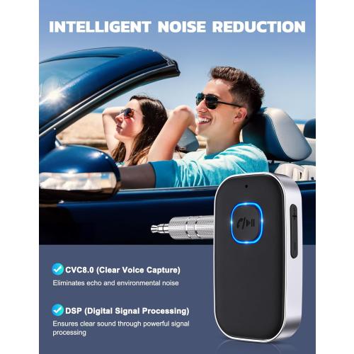 COMSOON Bluetooth Receiver for Car, Noise Cancelling 3.5mm AUX Bluetooth Car Adapter, Wireless Audio Receiver for Home Stereo/Wired Headphones, Hands-Free Call, 16H Battery Life - Black Silver