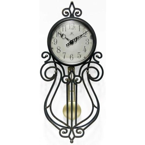Infinity Instruments 20 inch x 9 Inch Classic Traditional Vintage Rustic Farmhouse Pendulum Non-Ticking Silent Battery Operated Easy to Read Wall Clock for Living Room, Bedroom, Kitchen, Antique Black