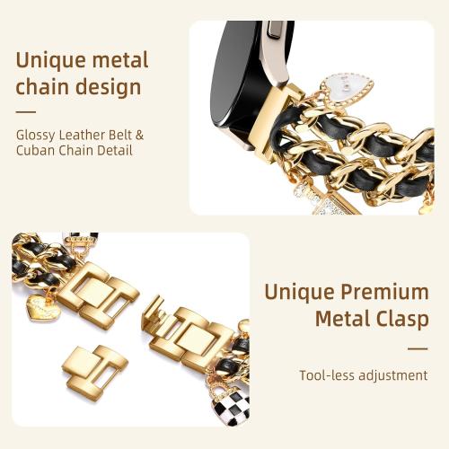 Stylish Metal Band Compatible with Samsung Galaxy Watch 7 Band/FE 6 5 4 40mm 44mm,Galaxy Active 2, 20mm Watch Strap Pretty Chain with Cute Decorative Charms Accessories for Samsung Watch Bands Women