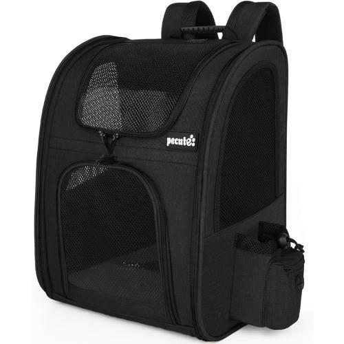 Pecute Cat Backpack, Adult Cat Backpackswith Breathable Mesh, Collapsible Small Dog Backpack, Pet Backpack with Multi-Pockets, Great for Travel Hiking Camping (Black)