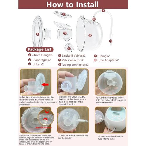 2 Pack CaraCups Wearable Milk Collection Sets and 10pcs Flange Inserts 13/15/17/19/21 * 2pc for Spectra S1 S2 9 Plus and SG, Fit for Spectra/Medela/Lansinoh 24mm Wearable Breast Pump Collection Cup