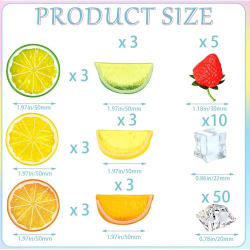 83 Pcs Fake Fruits Ice Cube Crushed Set, Artificial Lemon Block Slice Simulation Strawberry Ice for Home Kitchen Decoration Wedding Vase Filler(Ice Strawberry Lemon)