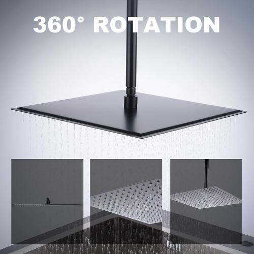 Shower Head,16 Inch Ultra Thin High Pressure Fixed Rain Showerhead Matte Black with Silicone Nozzle - Adjustable Metal Swivel Ball Joint - For the Best Relaxation and Spa