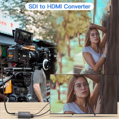SDI to HDMI Converter with SDI Loop Out, 1080p HD-SDI / 3G-SDI/SD-SDI to HDMI Video Audio Converter, BNC to HDMI Adapter for SDI Camera Monitor Projector