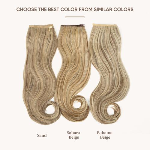 SARLA Invisible Wire Hair Extensions with 3 Clips Short Wavy Curly Synthetic Hairpiece for Women Adjustable Transparent Headband 14 Inch Sahara Beige