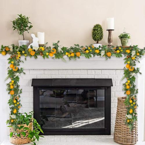 Bibelot 66 inch Artificial Lemon Garland with Yellow Peony, White Hydrangea, Green Leaves, Big Berries, Grapevine - Spring/Summer Wreath for Wall, Window, Party Decor