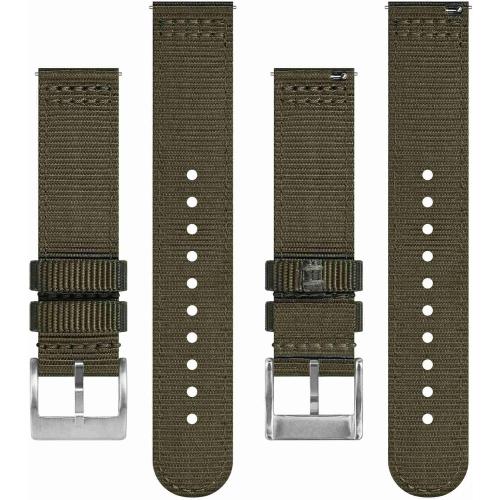 BISONSTRAP Men’s Nylon Watch Bands, Two-Piece Military Watch Straps, Quick Release, Brushed Buckle, Band Width 18mm 19mm 20mm 22mm