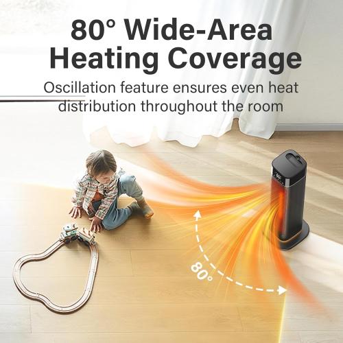 24 Space Heater Indoor, JRD Fast Portable Room Heater with Remote, Night Light, 80° Oscillation,4 Mode, Overheat&Tip-Over Protection, Electric Heaters for Large Room, Bedroom
