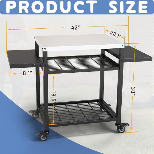 42 x 20 Three-Shelf Grill Cart, Outdoor Grill Table with Pizza Oven & BBQ Grill Stand