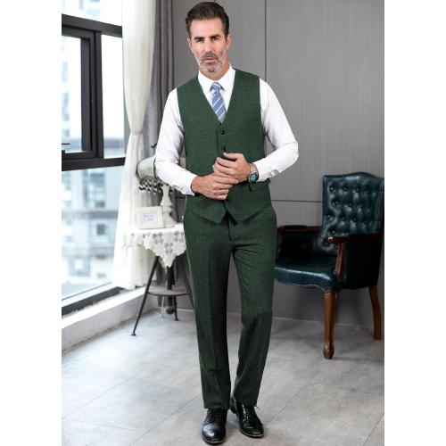 Size 38 x 30 Ceehuteey Men's Retro Dress Suit Pants Thick Wool Flat Front Herringbone Tweed Trousers