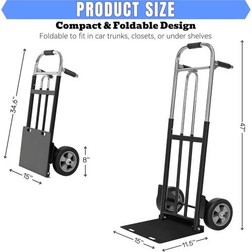 Folding Hand Truck Dolly - 600 LB Capacity, Heavy-Duty Wheels and Compact Design for Moving Heavy Loads in Warehouses, Offices, Homes, and Shopping